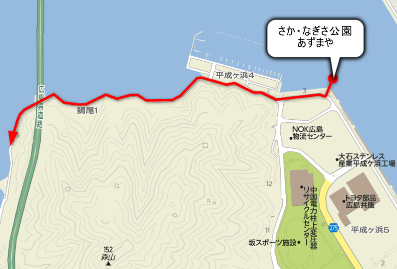 海田大橋と広島大橋を見る坂町マップ