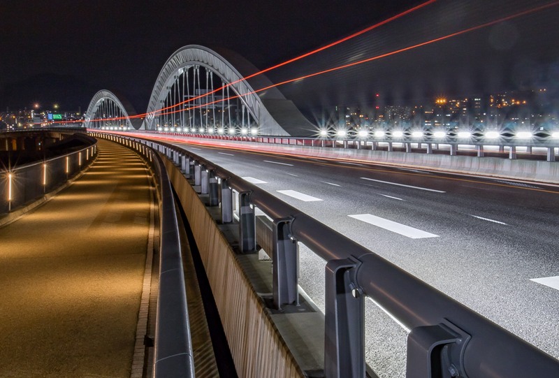 太田川大橋、遊歩道からの夜景
