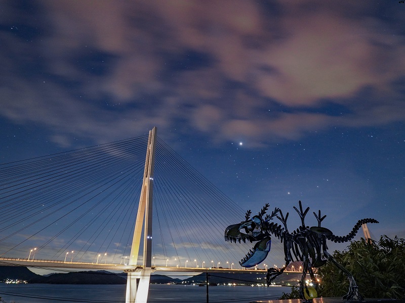 怪獣レモンと多々羅大橋の夜景（しまなみ海道）